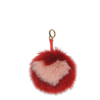 Fendi Fox Fur Shiny Nappa Heart Pom Pom Bag Charm Rosso Rosa 1 of 4
