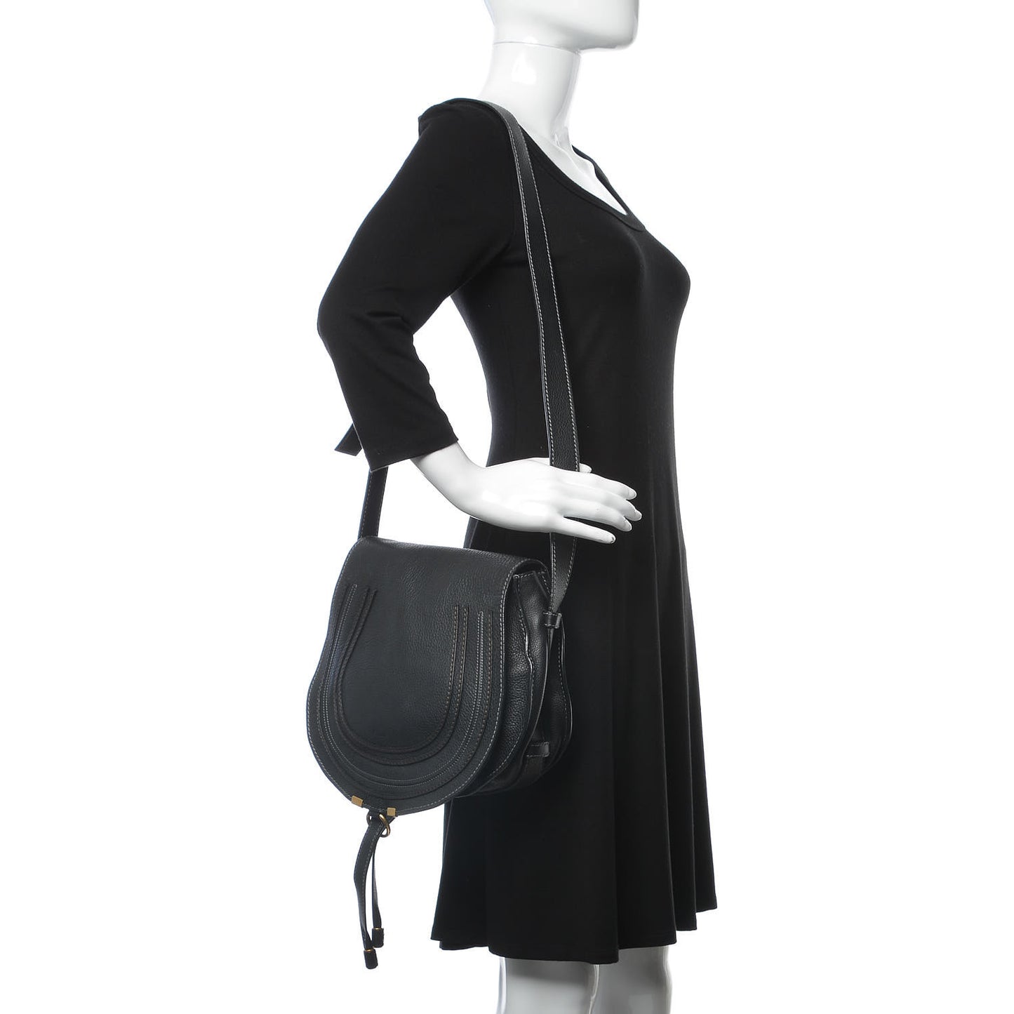 Calfskin Medium Marcie Round Crossbody Bag Black