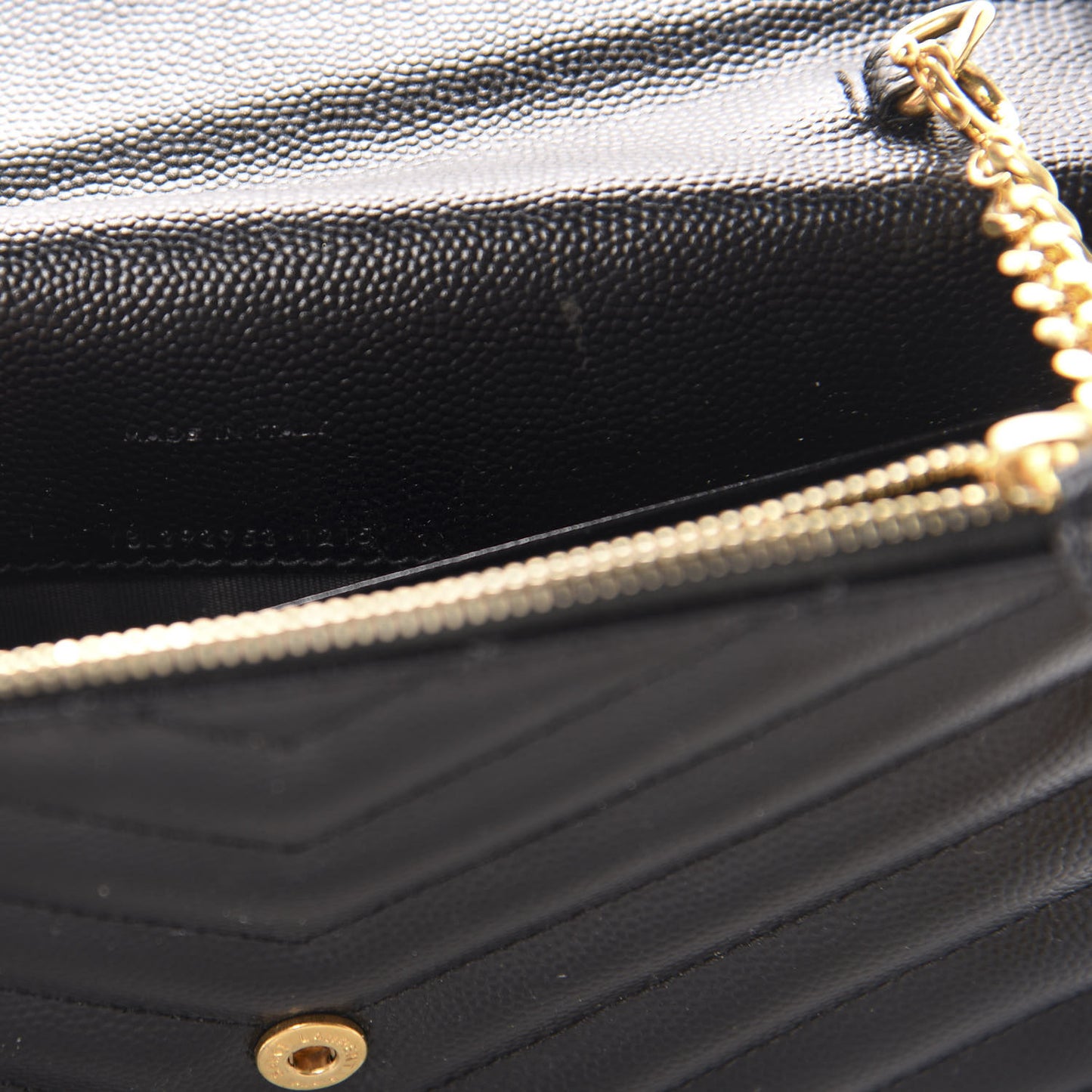 Grain De Poudre Matelasse Chevron Monogram Envelope Chain Wallet Black