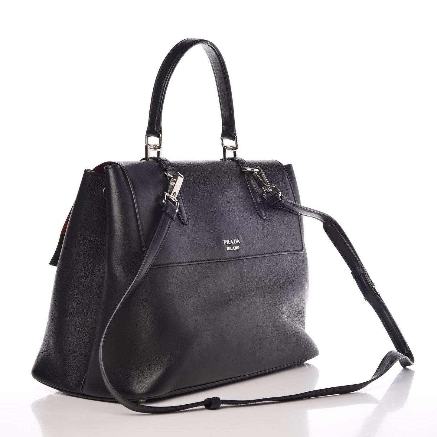 Lux Calfskin Large Convertible Top Handle Tote Black