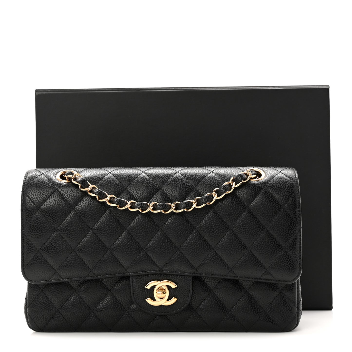 Caviar Quilted Medium Double Flap Black