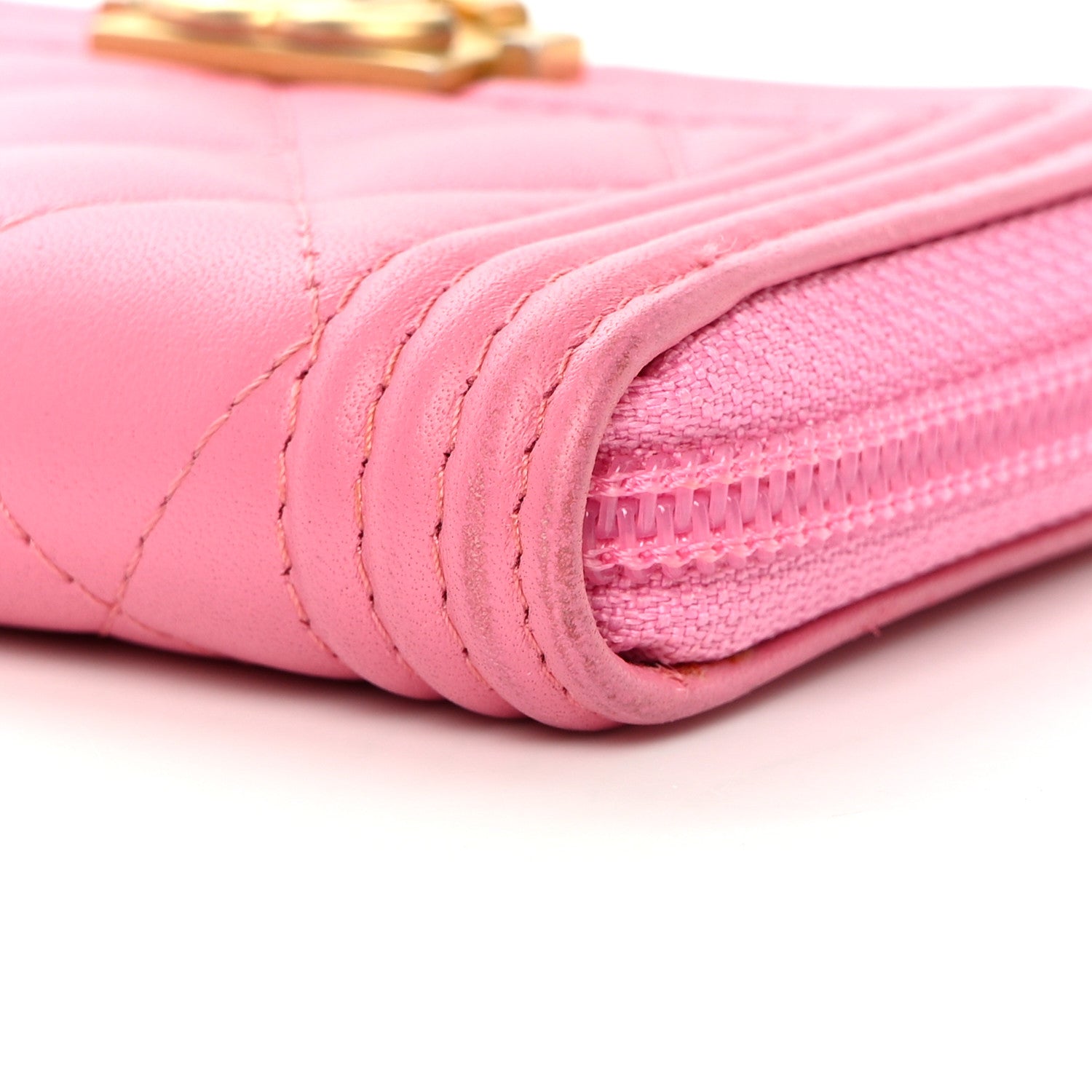 Chanel Lambskin Quilted Boy Zip Around Coin Purse Wallet Pink 9 of 14