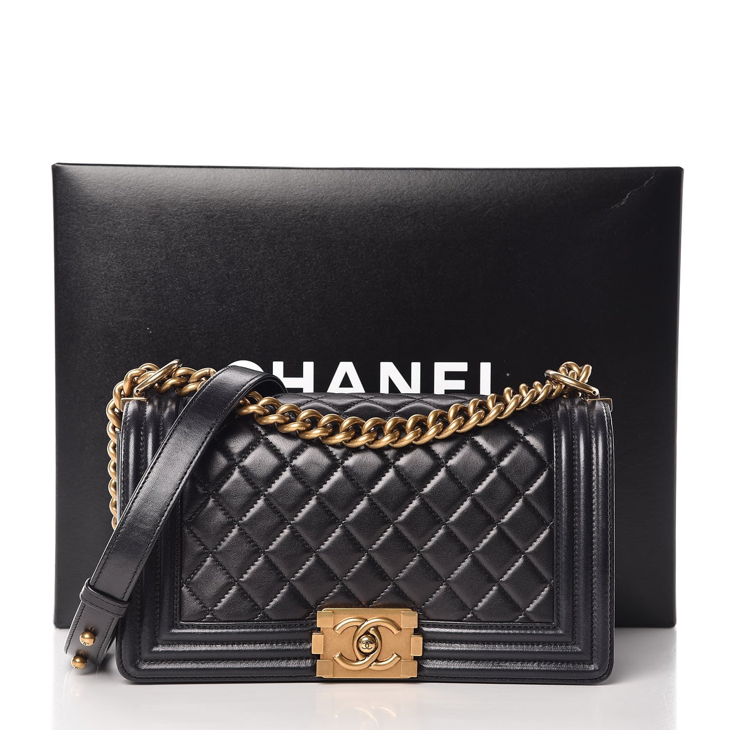 Chanel Lambskin Quilted Medium Boy Flap Pearly Black 15 of 15