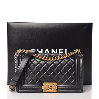 Chanel Lambskin Quilted Medium Boy Flap Pearly Black 15 of 15