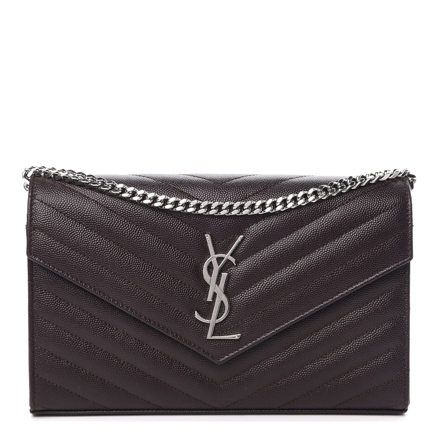 Grain De Poudre Matelasse Chevron Monogram Chain Wallet Dark Brown