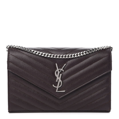 Saint Laurent Grain De Poudre Matelasse Chevron Monogram Chain Wallet Dark Brown 1 of 11