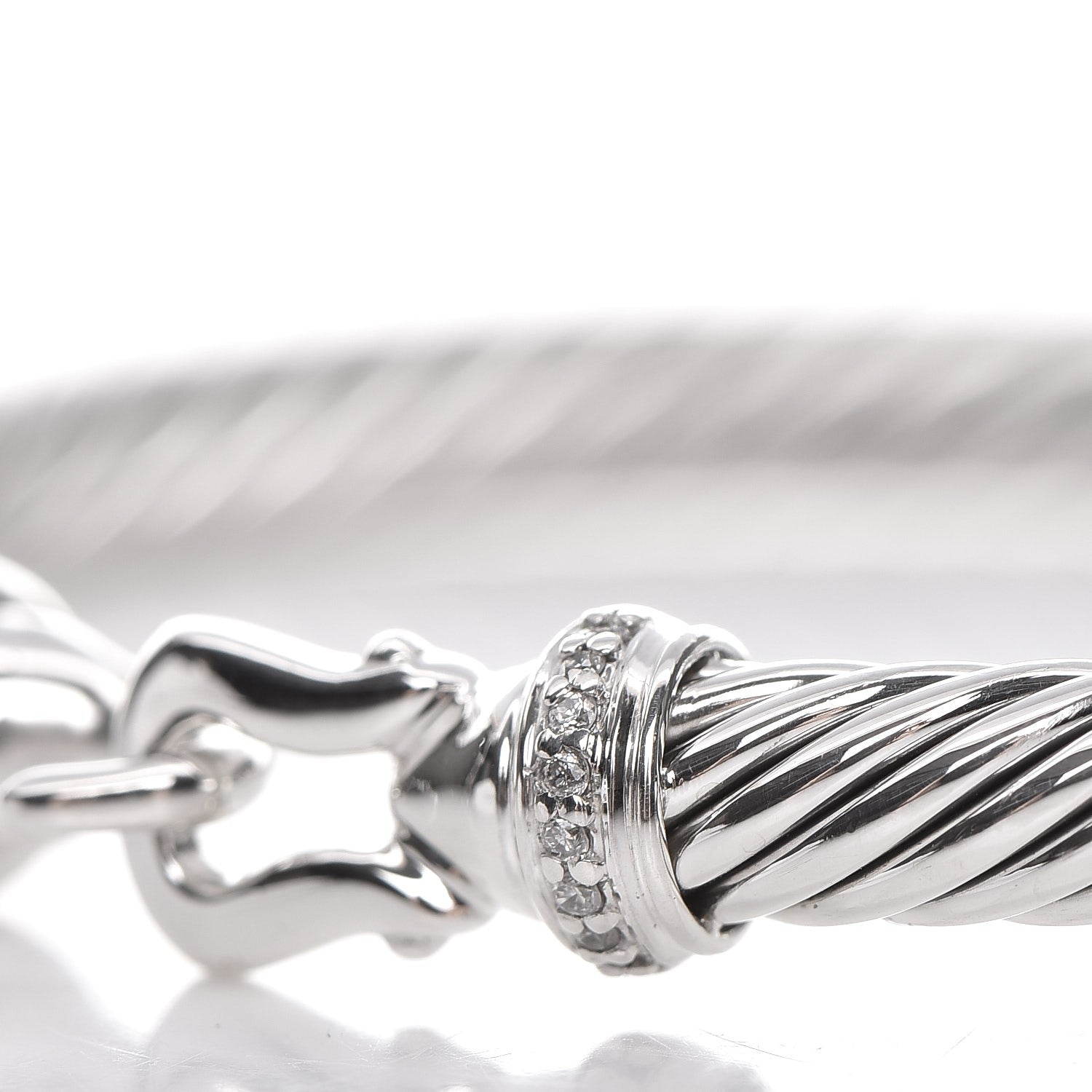 David Yurman Sterling Silver Diamond 5mm Cable Buckle Bracelet 4 of 5