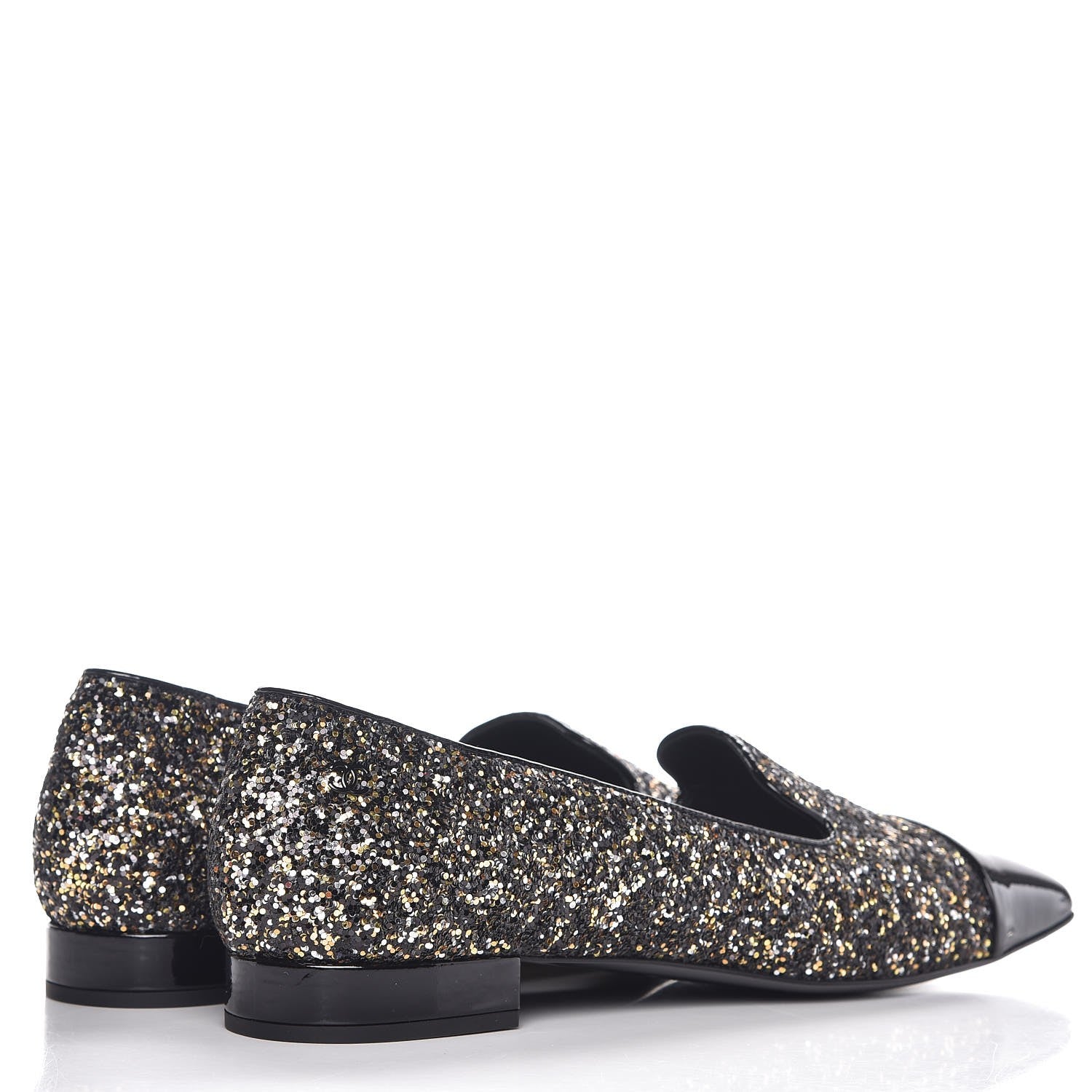 Chanel Glitter Fabric Patent Calfskin Mocassin Loafers 41 Black Bronze 4 of 9
