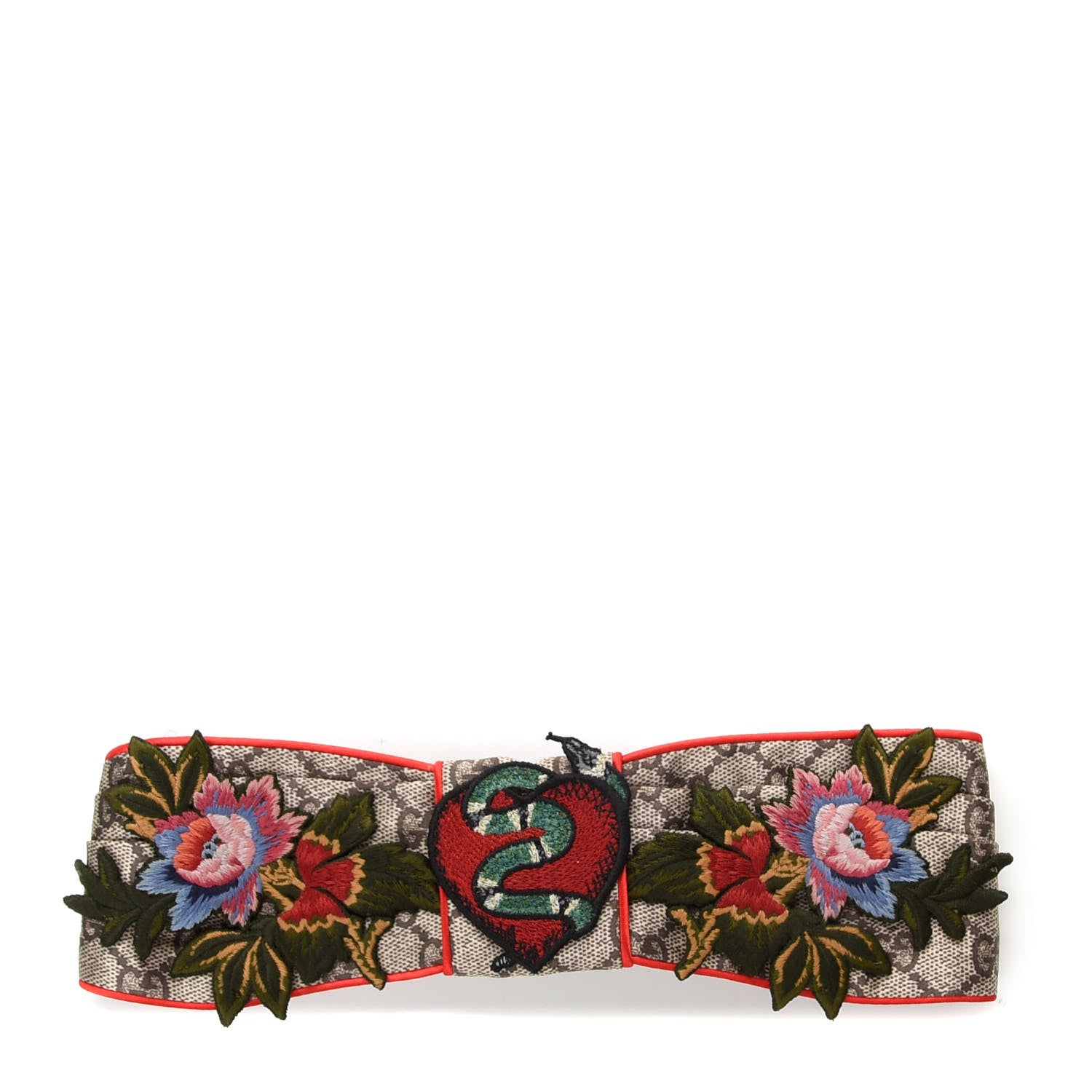 Gucci Silk Monogram Snake Heart Embroidered Headband 1 of 5
