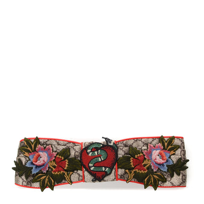 Gucci Silk Monogram Snake Heart Embroidered Headband 1 of 5