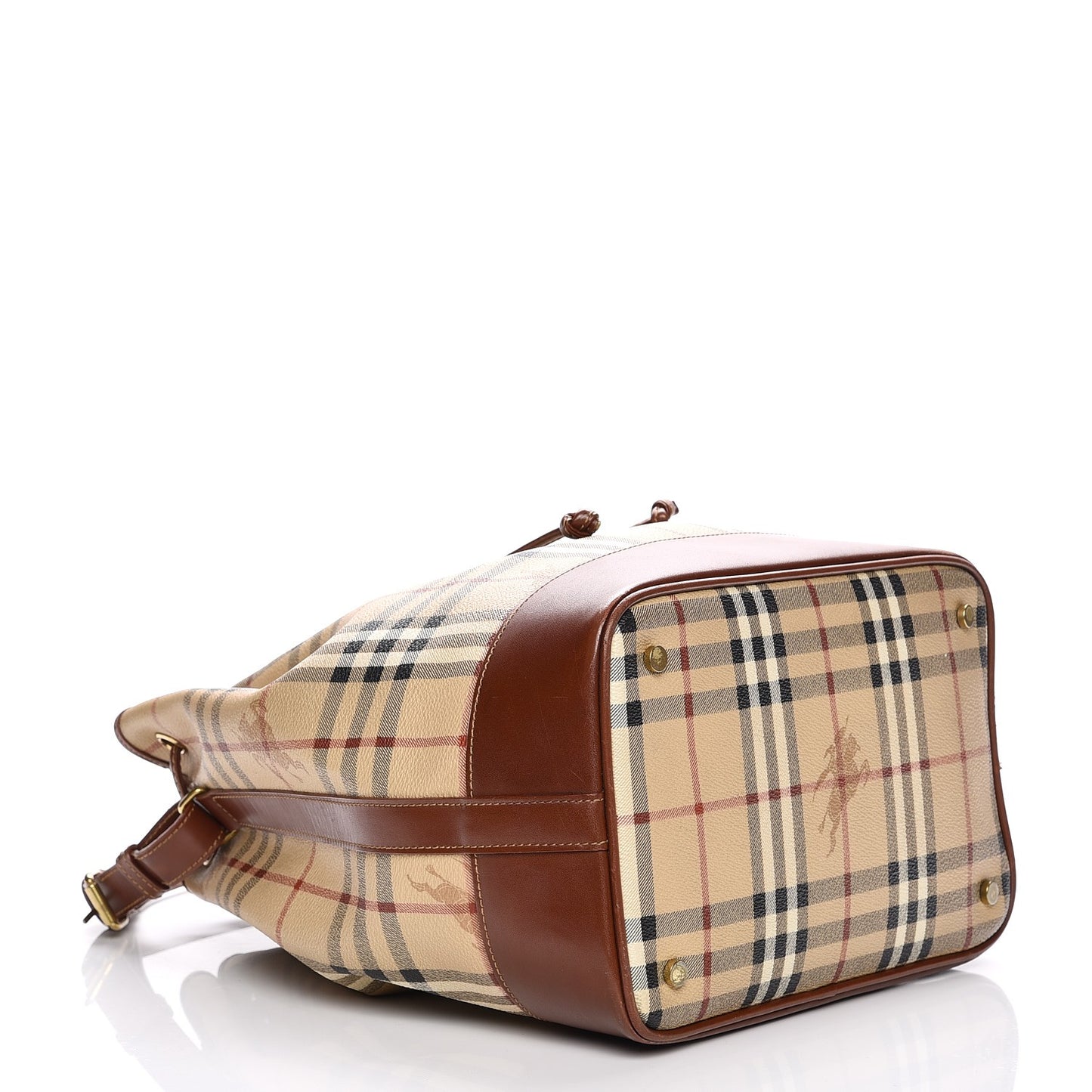 Haymarket Check Drawstring Bucket Bag Brown