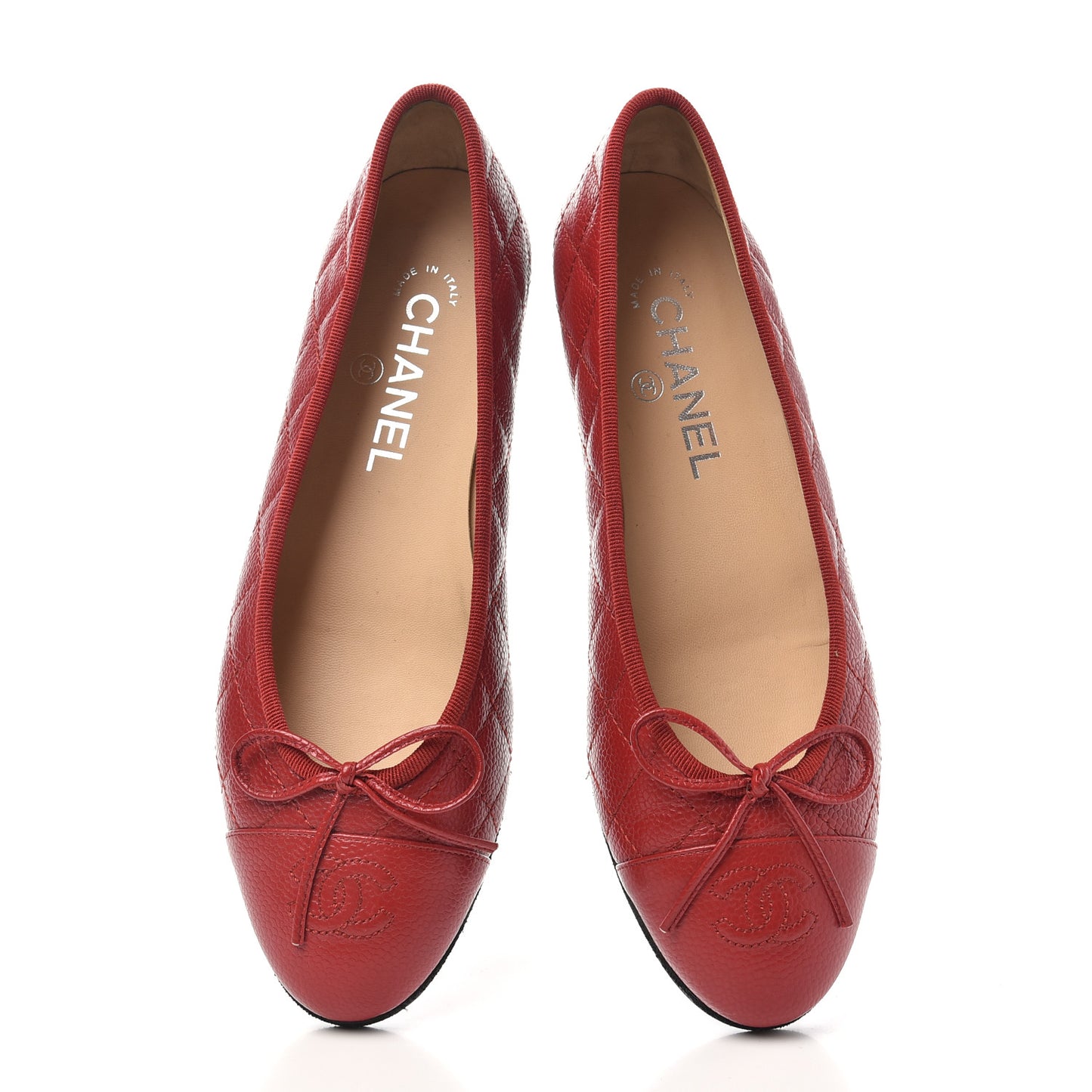 Caviar Quilted CC Cap Toe Ballerina Flats 37.5 Red
