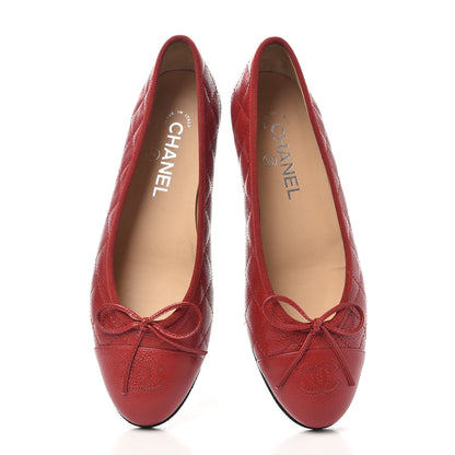 Chanel Caviar Quilted CC Cap Toe Ballerina Flats 37.5 Red 5 of 10