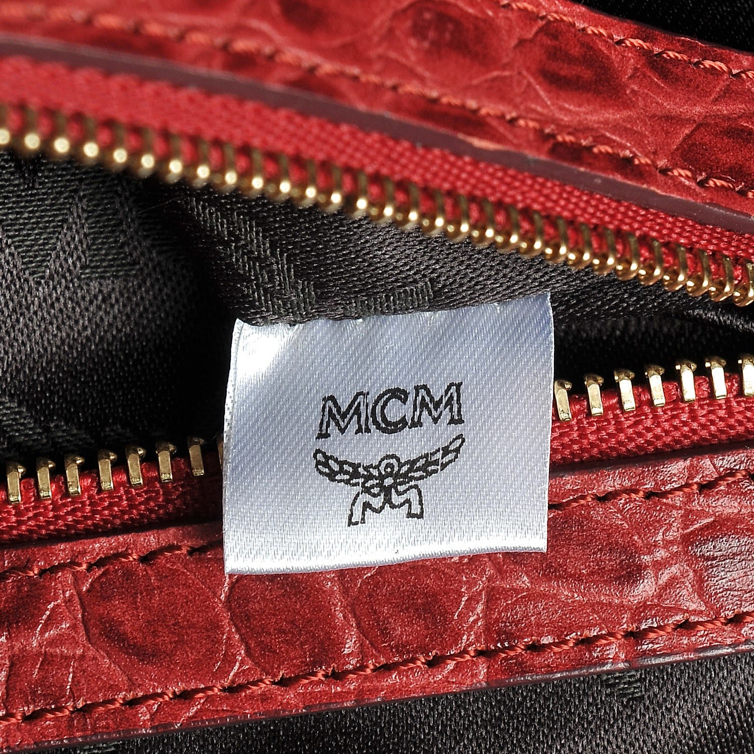 MCM Snakeskin Embossed Visetos Studded Medium Stark Backpack Red Pink 10 of 11