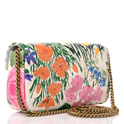 Gucci X KEN SCOTT Calfskin Matelasse Floral Print Super Mini GG Marmont Shoulder Bag Ivory Pink 3 of 9