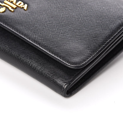 Prada Saffiano Metal Flap Wallet With Strap Black 10 of 11