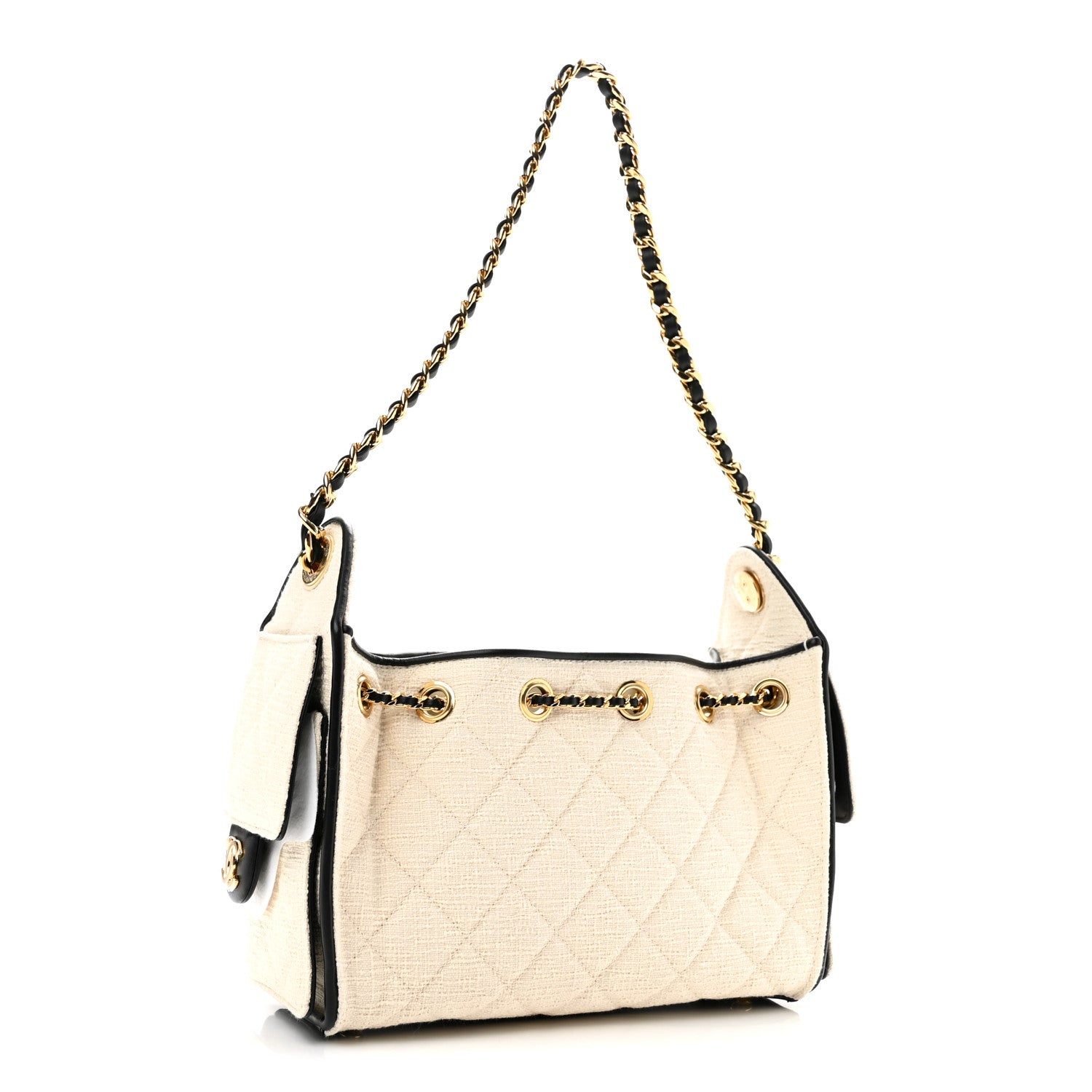Chanel Canvas Calfskin Quilted Mini Chanel 25 Handbag Ecru Black 2 of 9