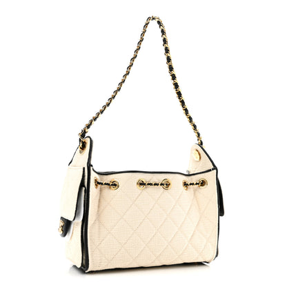 Chanel Canvas Calfskin Quilted Mini Chanel 25 Handbag Ecru Black 2 of 9