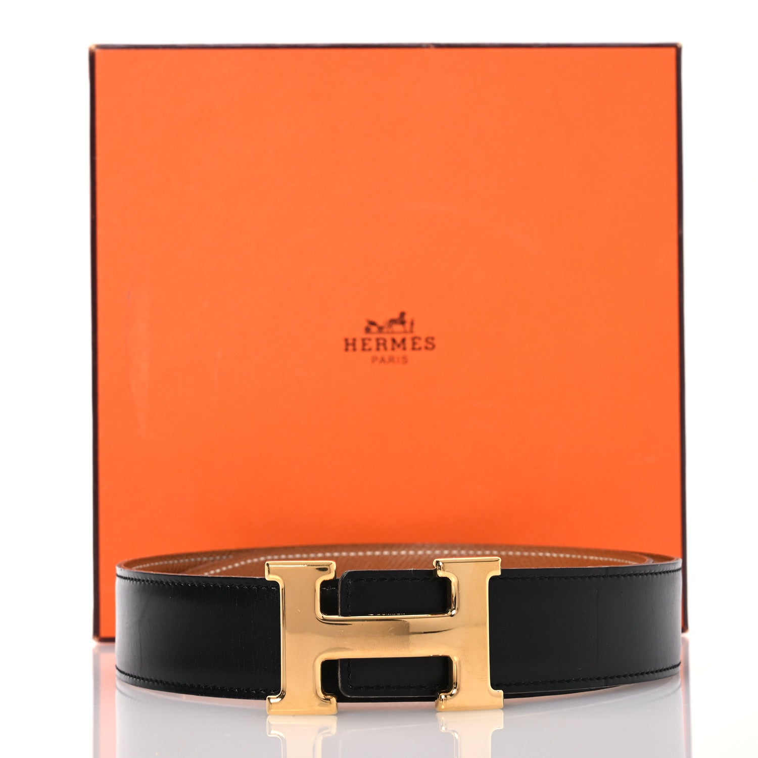 Hermes Box Epsom 32mm Constance H Belt 70 28 Black Gold 8 of 8