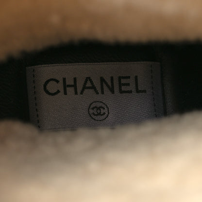 Chanel Calfskin Shearling Cap Toe Boots 37 Beige Black 8 of 9