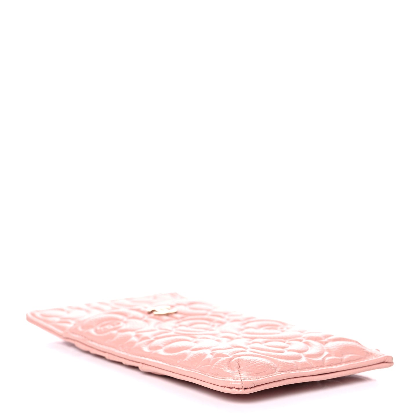 Caviar Camellia Embossed Classic Flat Wallet Pouch Pink