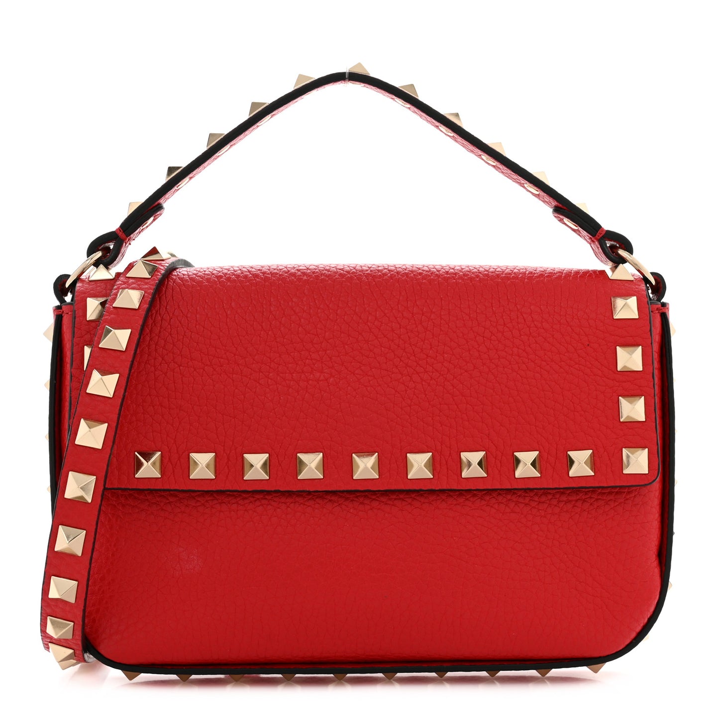 Grainy Calfskin Rockstud Crossbody Pouch Rouge Pur