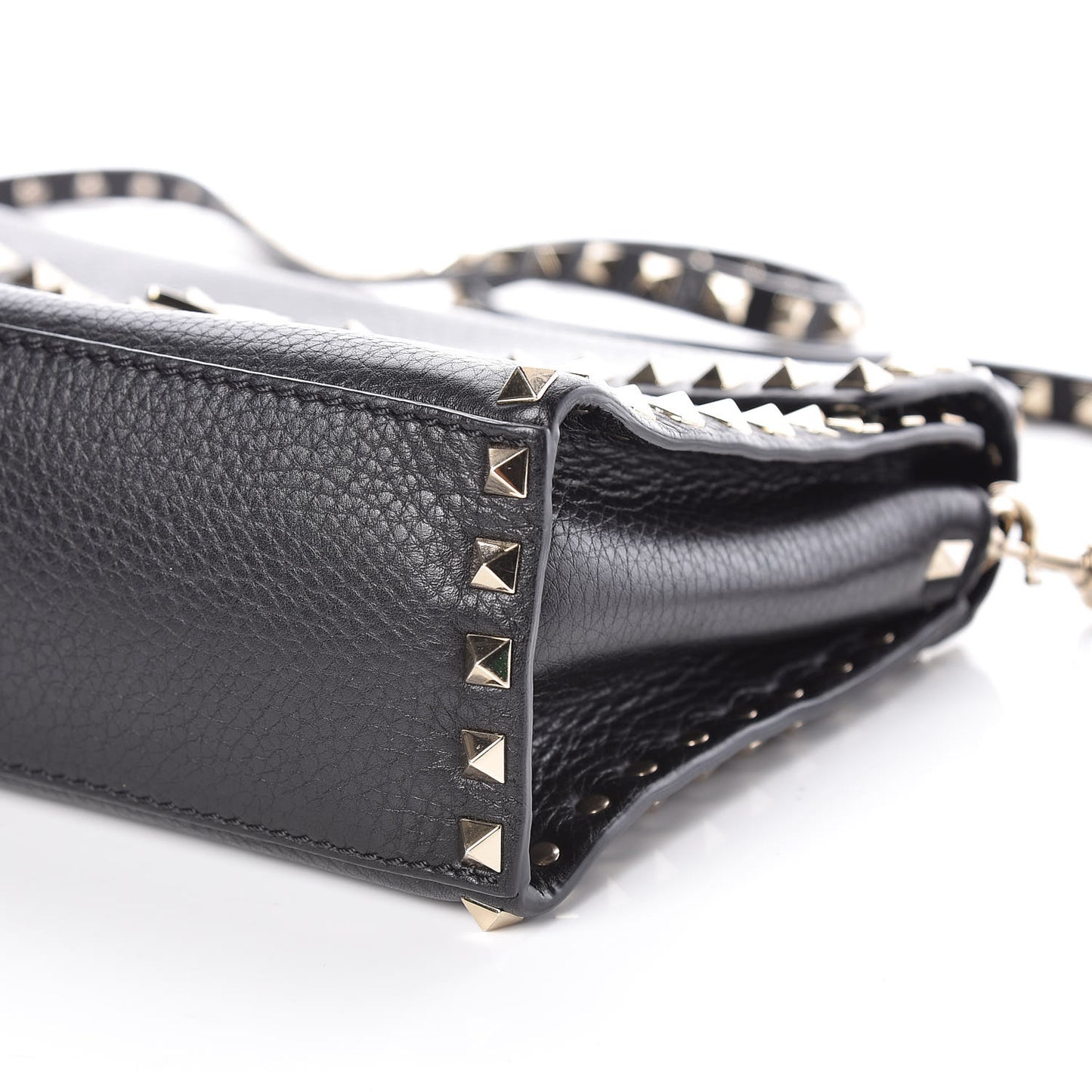 Pebbled Calfskin Small Rockstud Single Handle Flap Bag Black