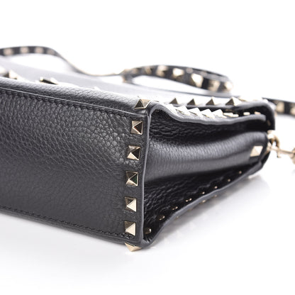 Valentino Garavani Pebbled Calfskin Small Rockstud Single Handle Flap Bag Black 6 of 8