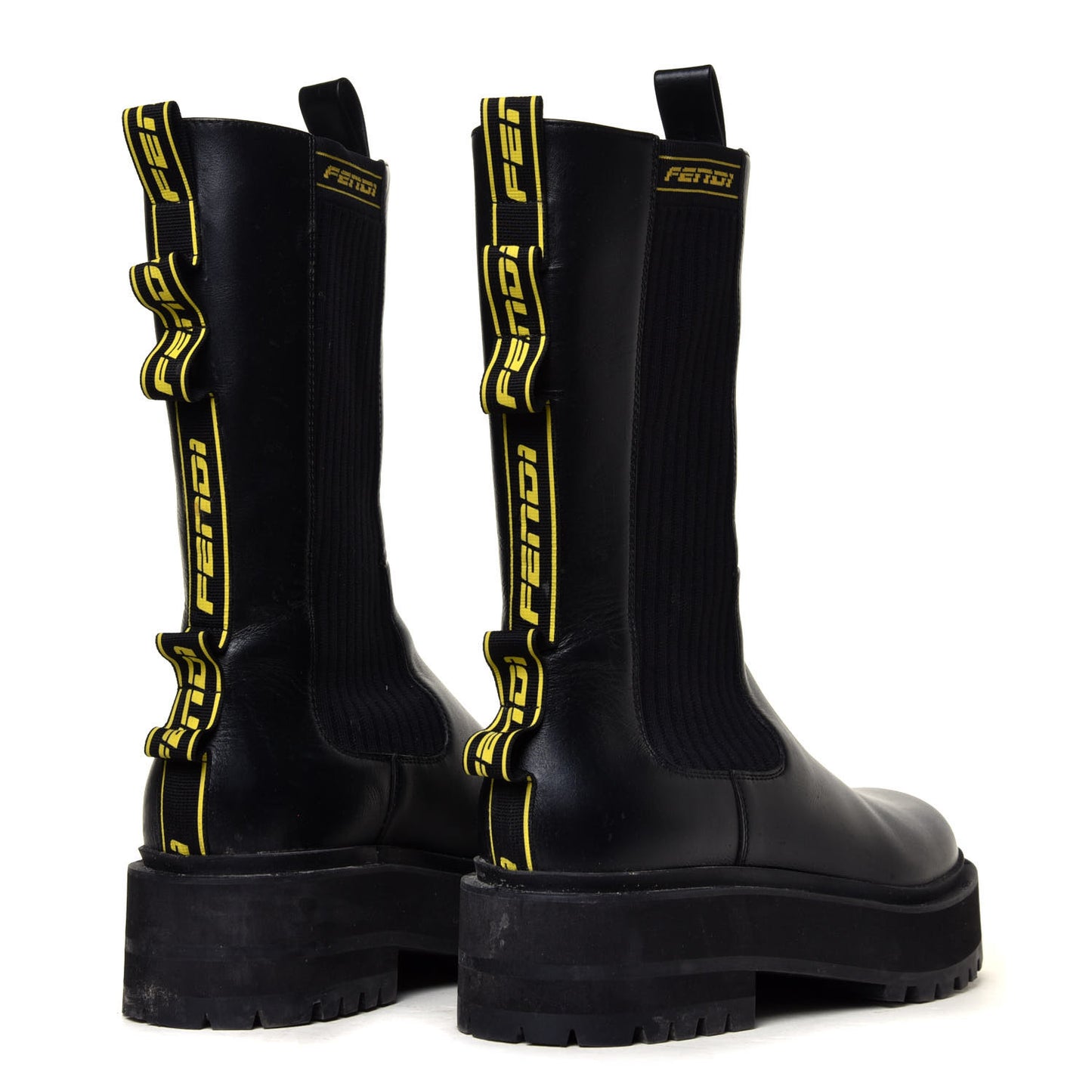 Vitello Stretch Fabric Logo Tape Rockoko Promenade 50mm Biker Boots 39 Black Yema