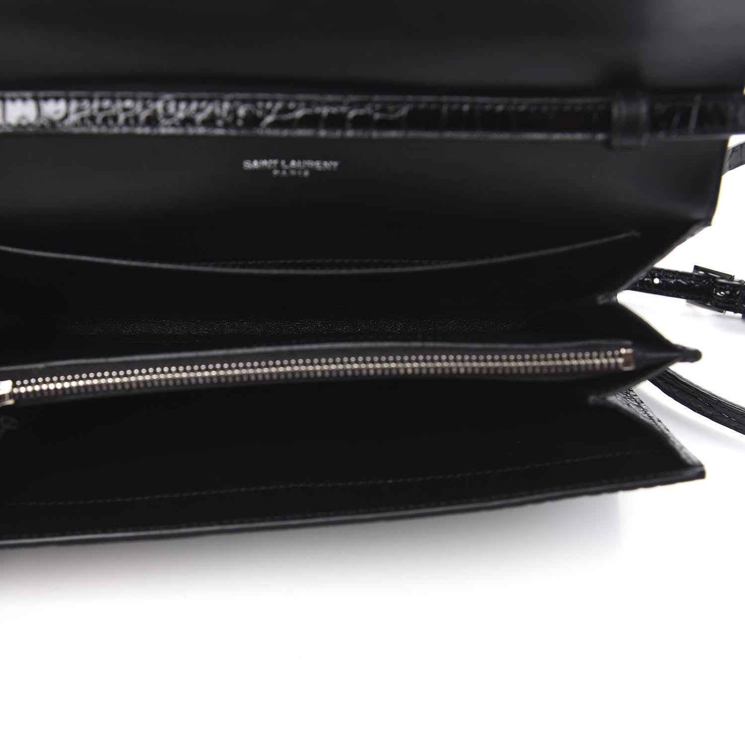 Saint Laurent Calfskin Crocodile Embossed Monogram Uptown Crossbody Black 5 of 10