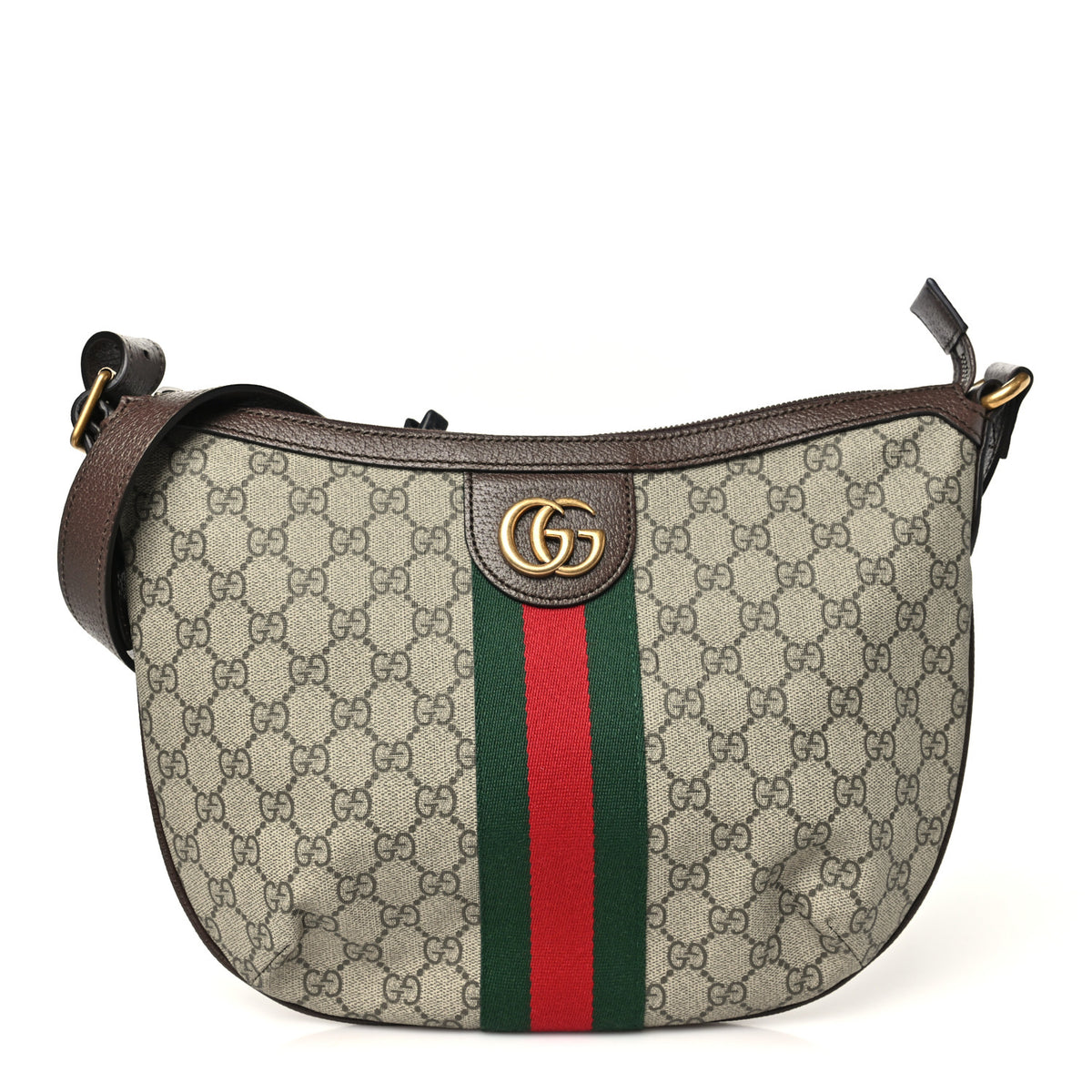 GG Supreme Monogram Web Small Ophidia Half Moon Hobo Brown