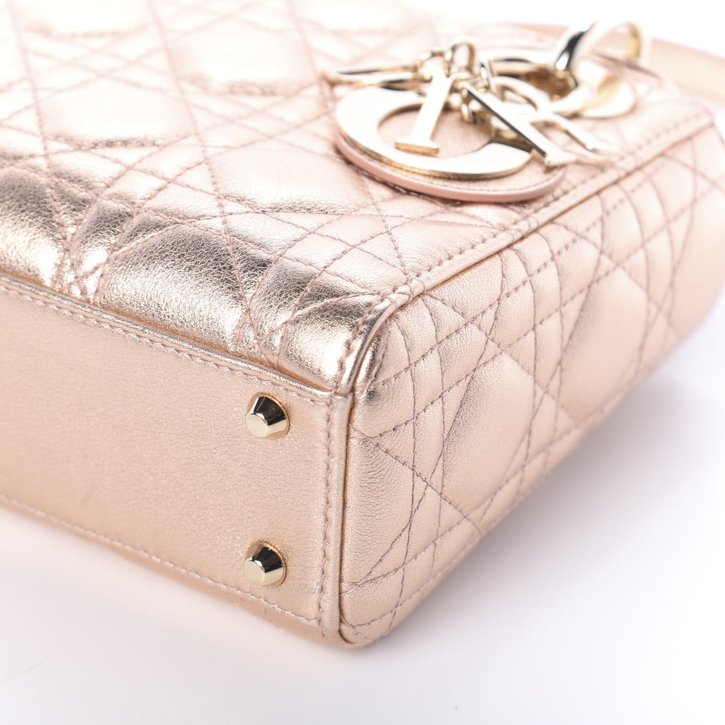 Lambskin Cannage Mini Lady Dior Metallic Champagne