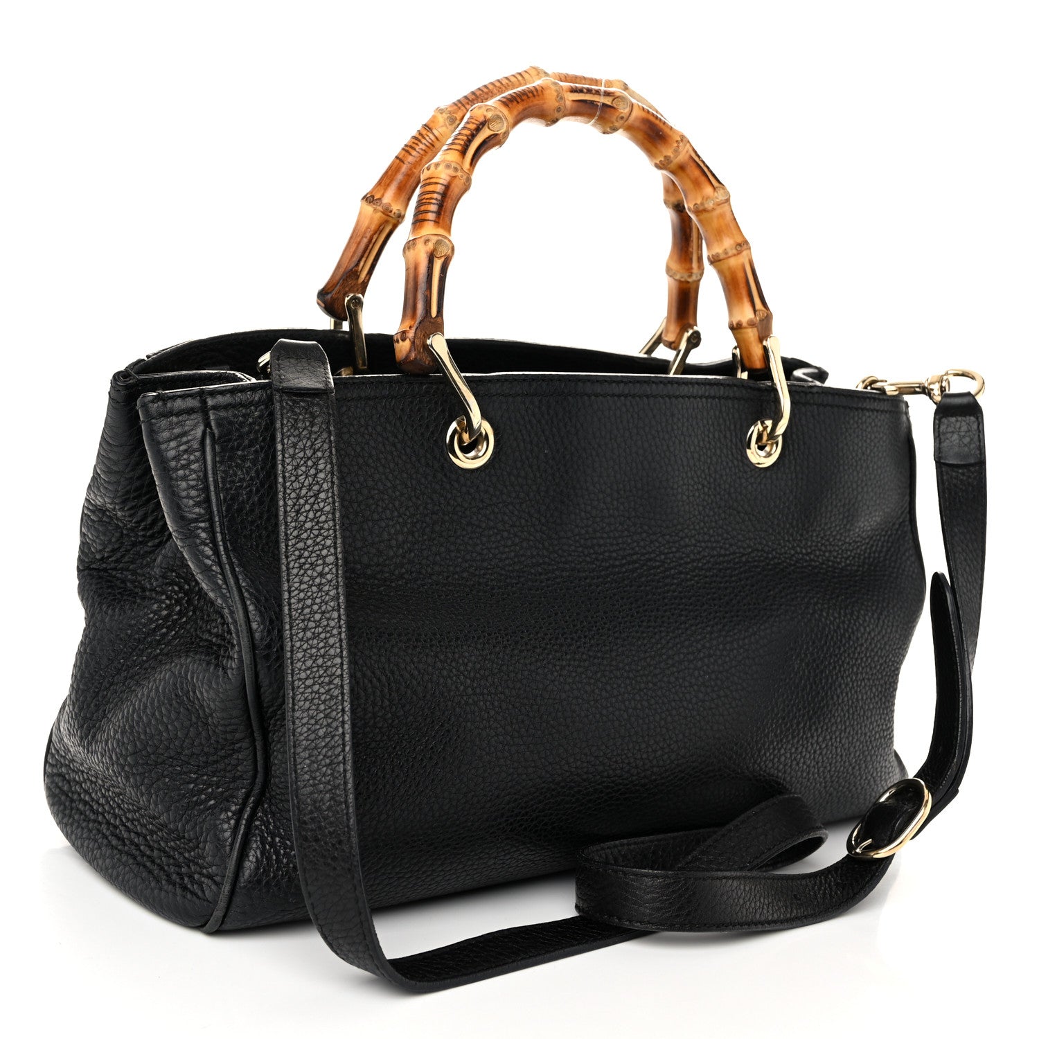 Gucci Pebbled Calfskin Medium Bamboo Shopper Tote Black 3 of 12