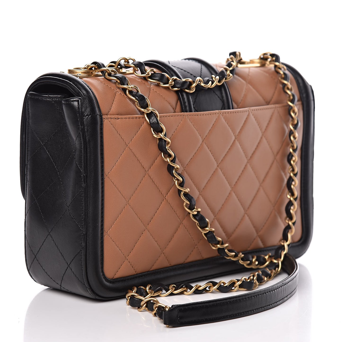 Lambskin Quilted Medium Elegant CC Flap Dark Beige Black