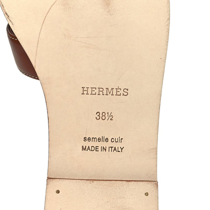 Hermes Box Calfskin Oran Sandals 38.5 Gold 6 of 9