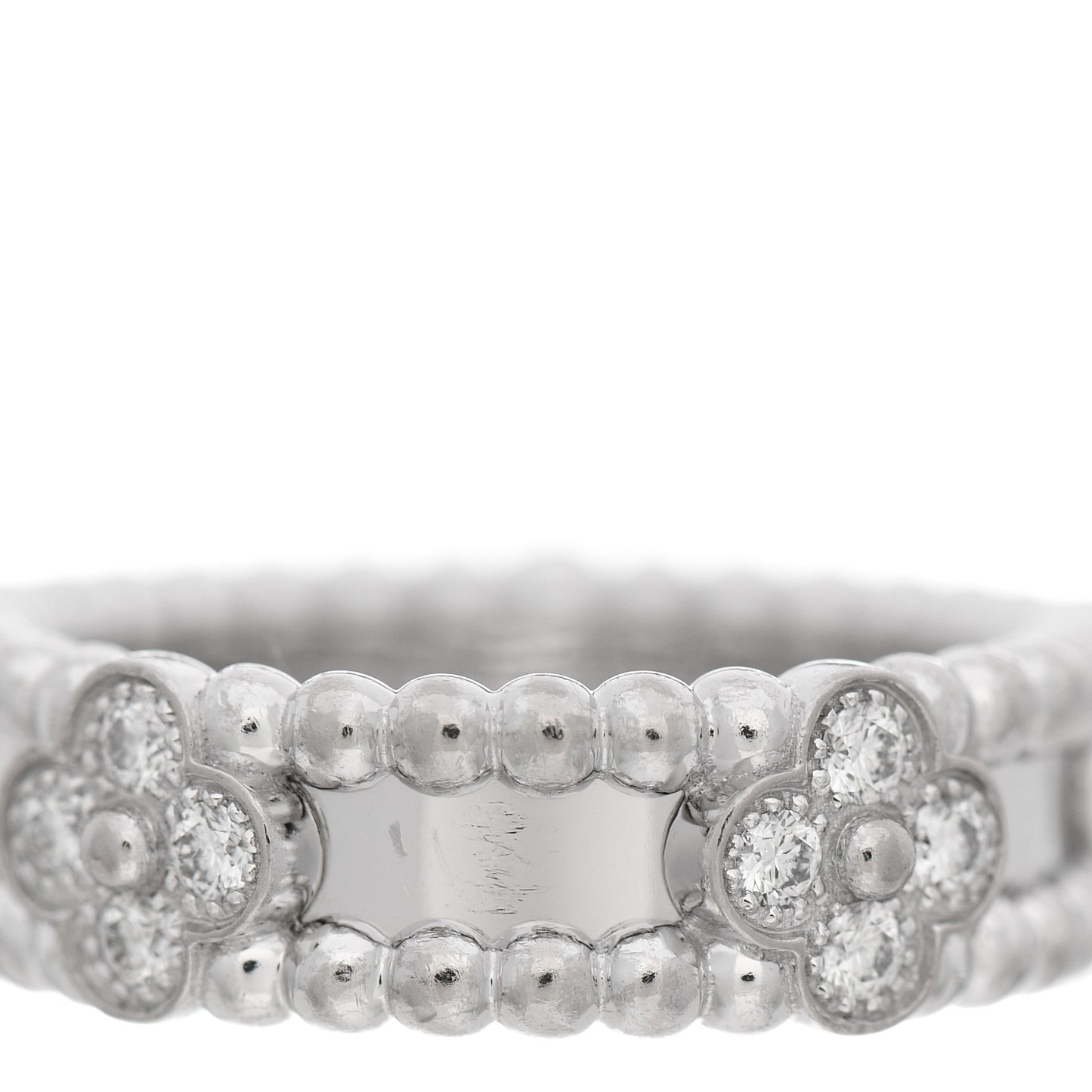 18K White Gold Diamond Sweet Perlee Clovers Ring 50 5.5