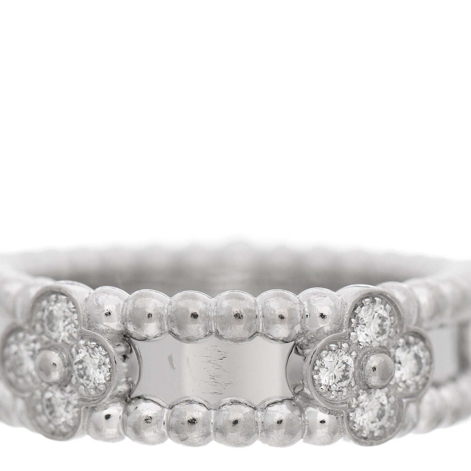 Van Cleef & Arpels 18K White Gold Diamond Sweet Perlee Clovers Ring 50 5.5 5 of 6