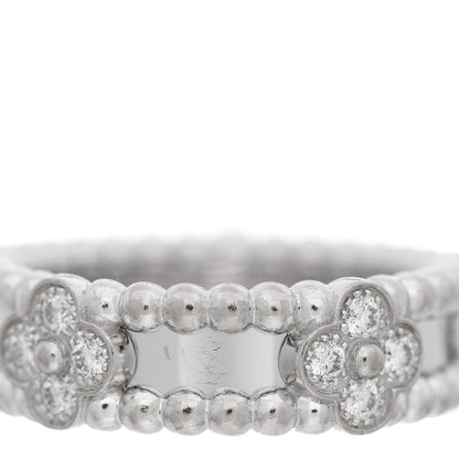 Van Cleef & Arpels 18K White Gold Diamond Sweet Perlee Clovers Ring 50 5.5 5 of 6