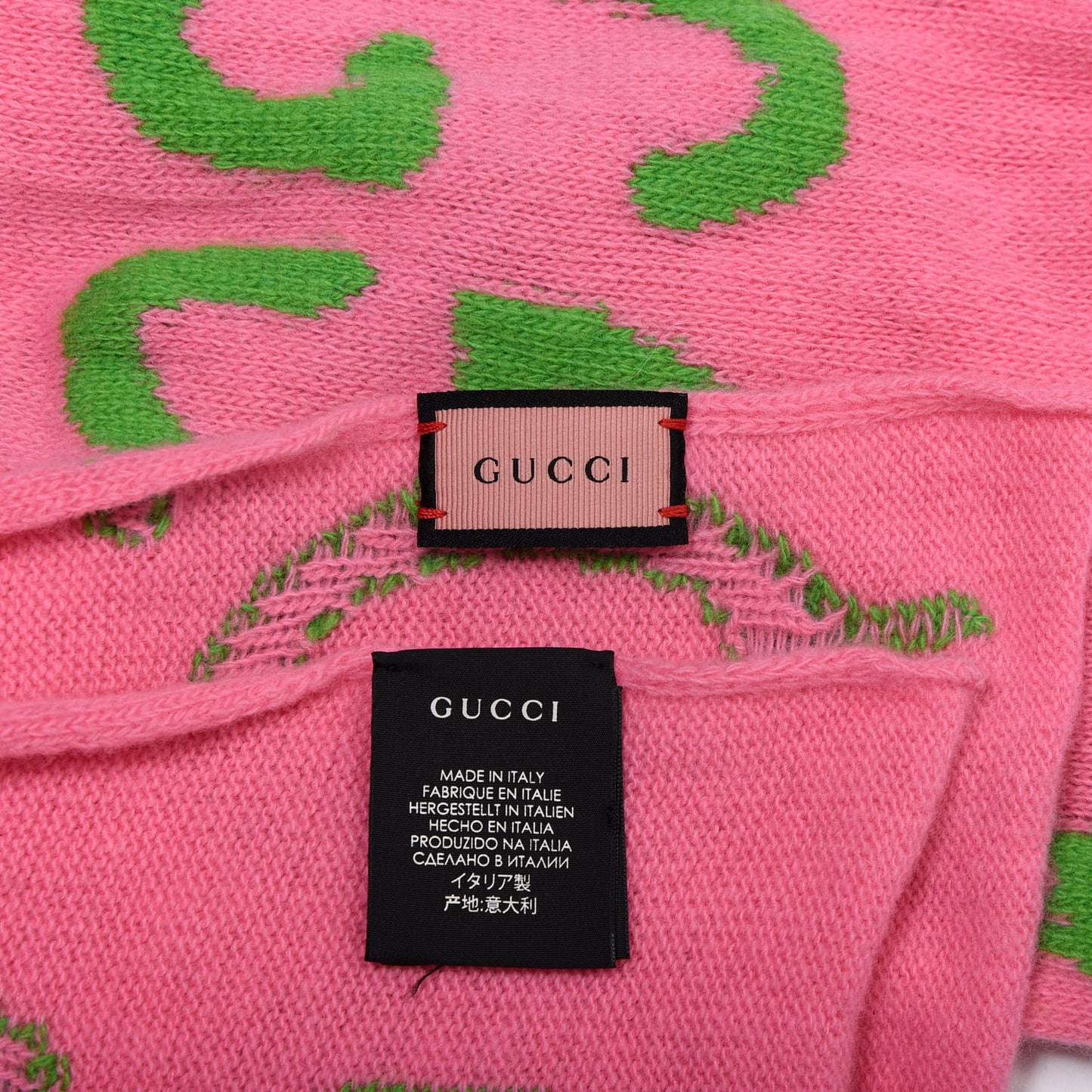 Wool Jacquard Knit GucciGhost Scarf Pink Green
