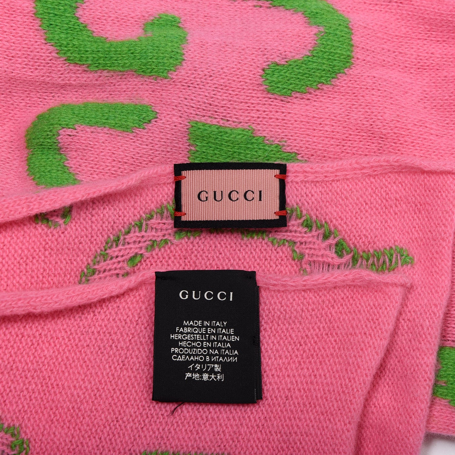 Gucci Wool Jacquard Knit GucciGhost Scarf Pink Green 3 of 4