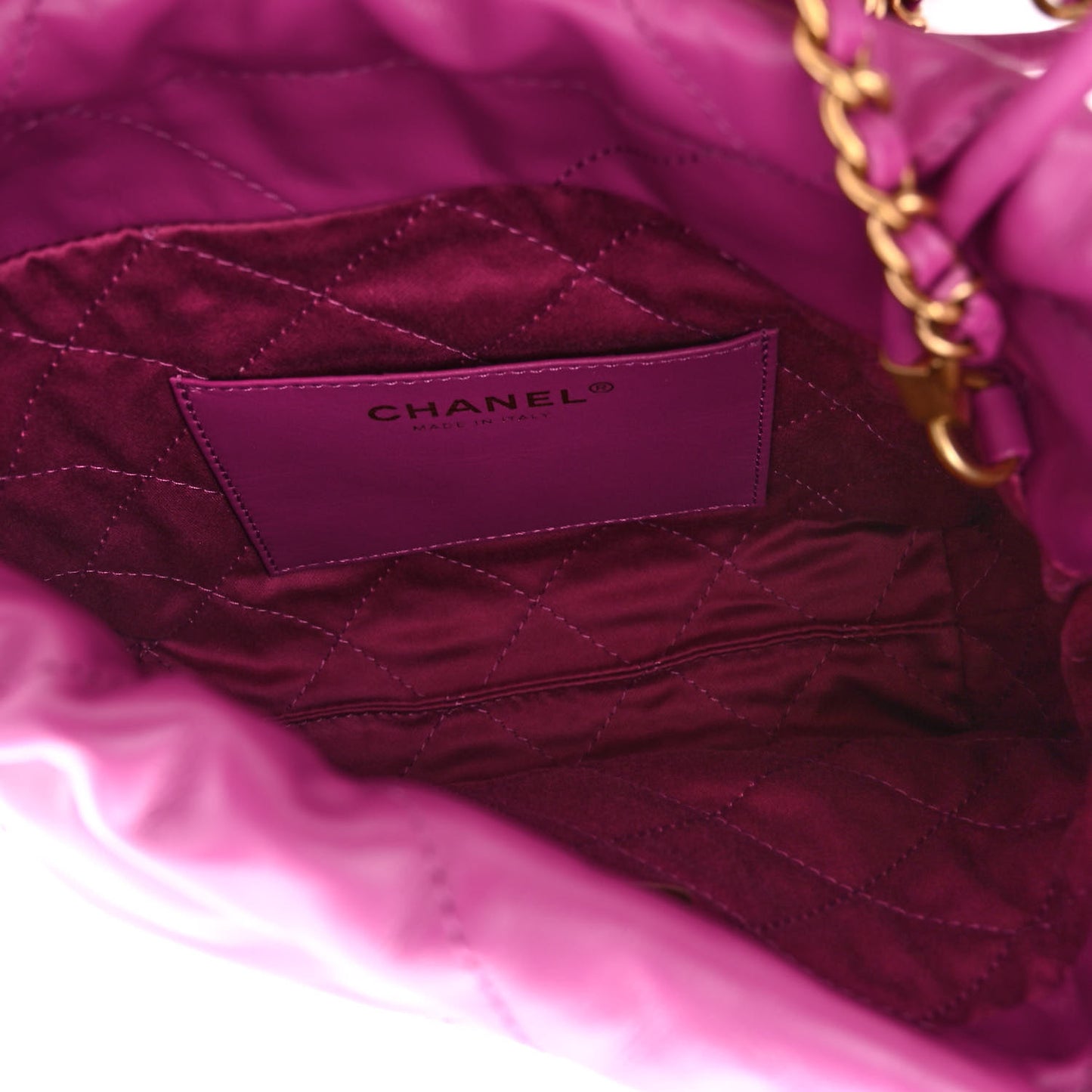 Shiny Calfskin Quilted Mini Chanel 22 Purple