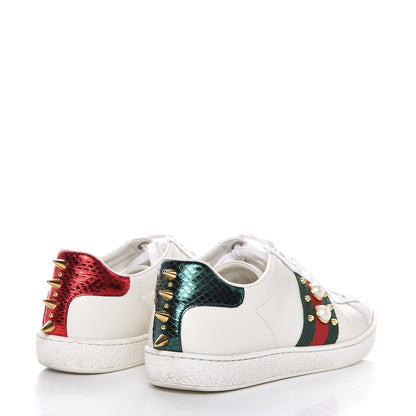 Gucci Calfskin Web Pearl Studded Ace Sneakers 37 White 4 of 11