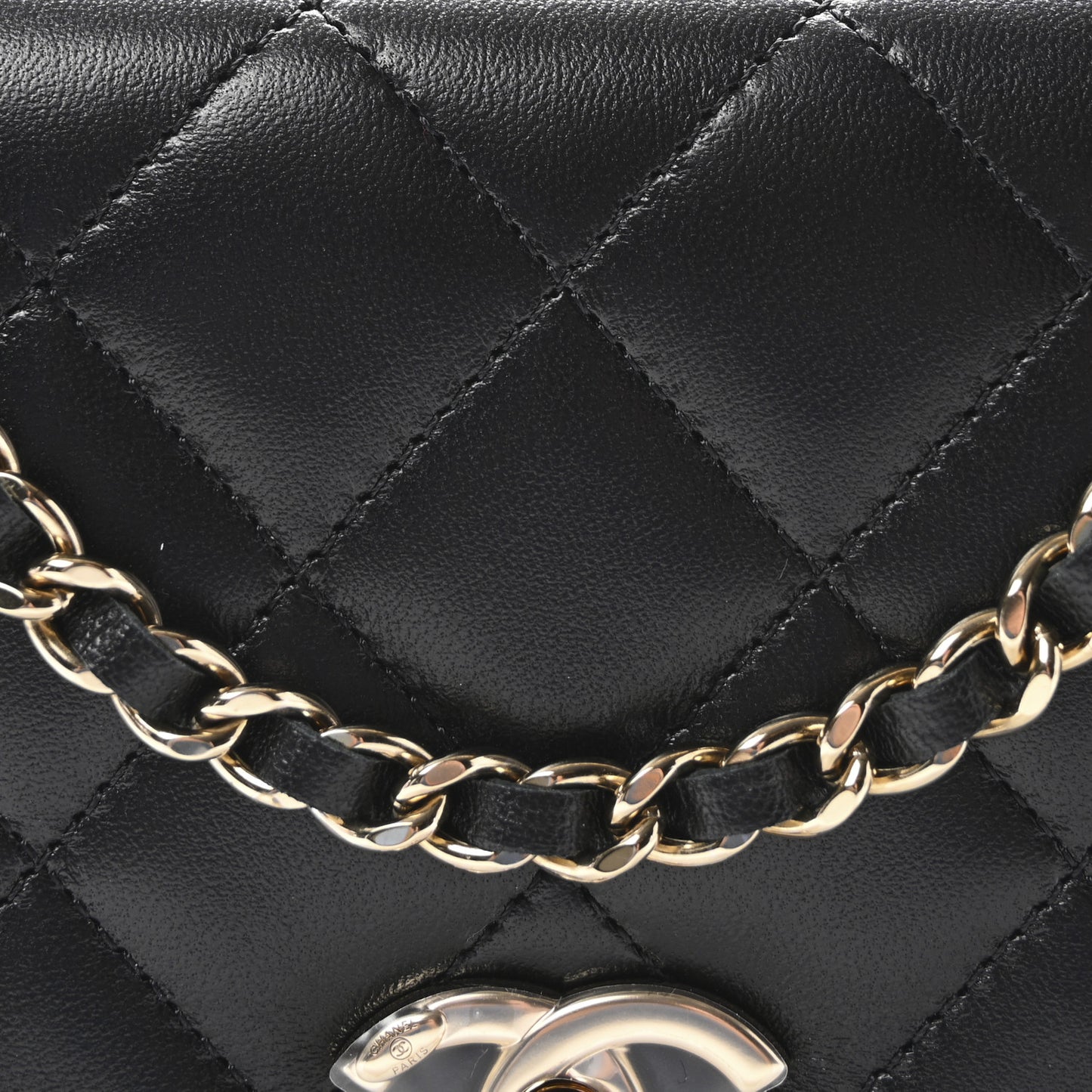 Lambskin Quilted Trendy CC Wallet On Chain WOC Black