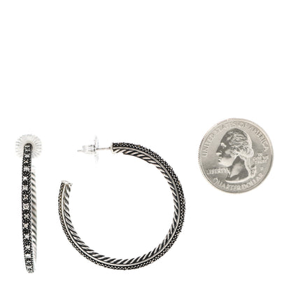 David Yurman Darkened Sterling Silver Diamond Small Midnight Melange Hoop Earrings 2 of 4