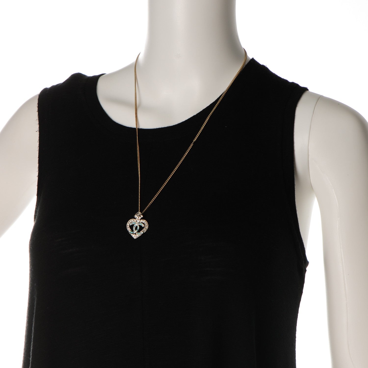 Chanel Crystal Heart Pendant Necklace Silver Gold 2 of 4
