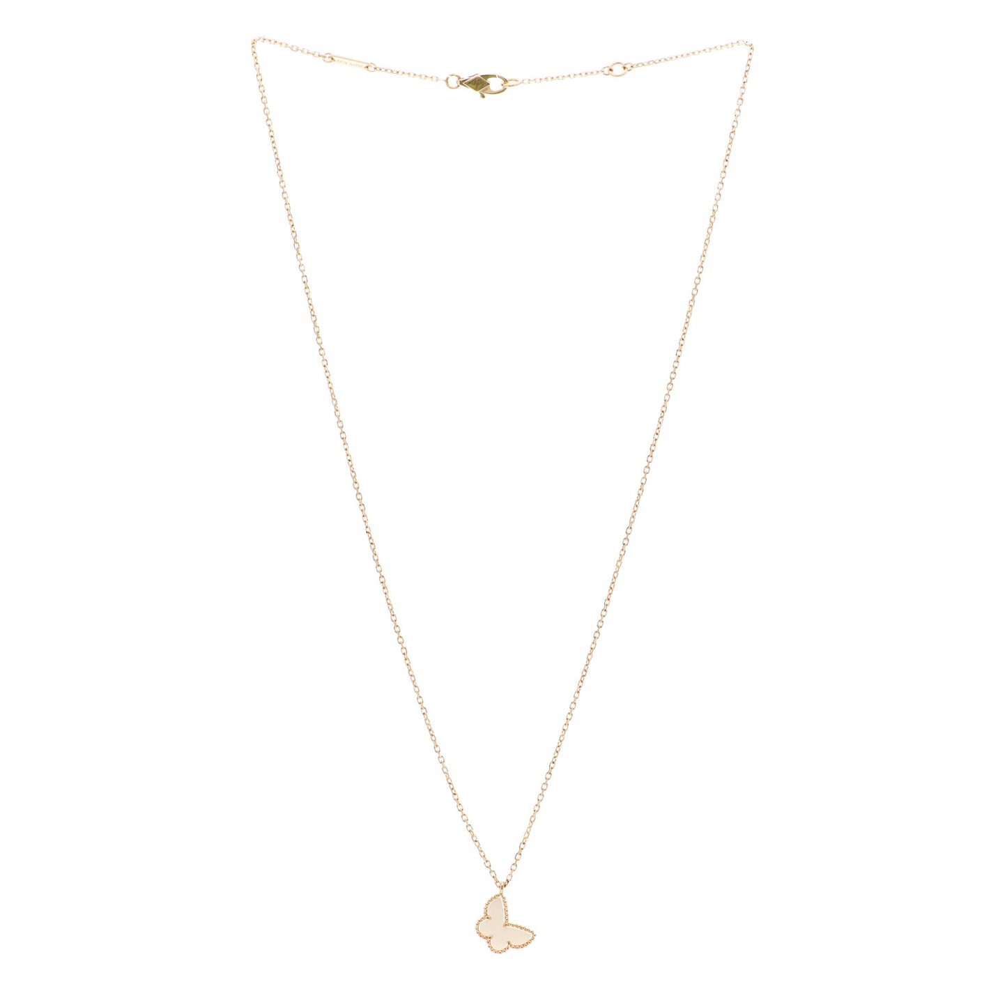 18K Yellow Gold Mother of Pearl Sweet Alhambra Butterfly Pendant Necklace