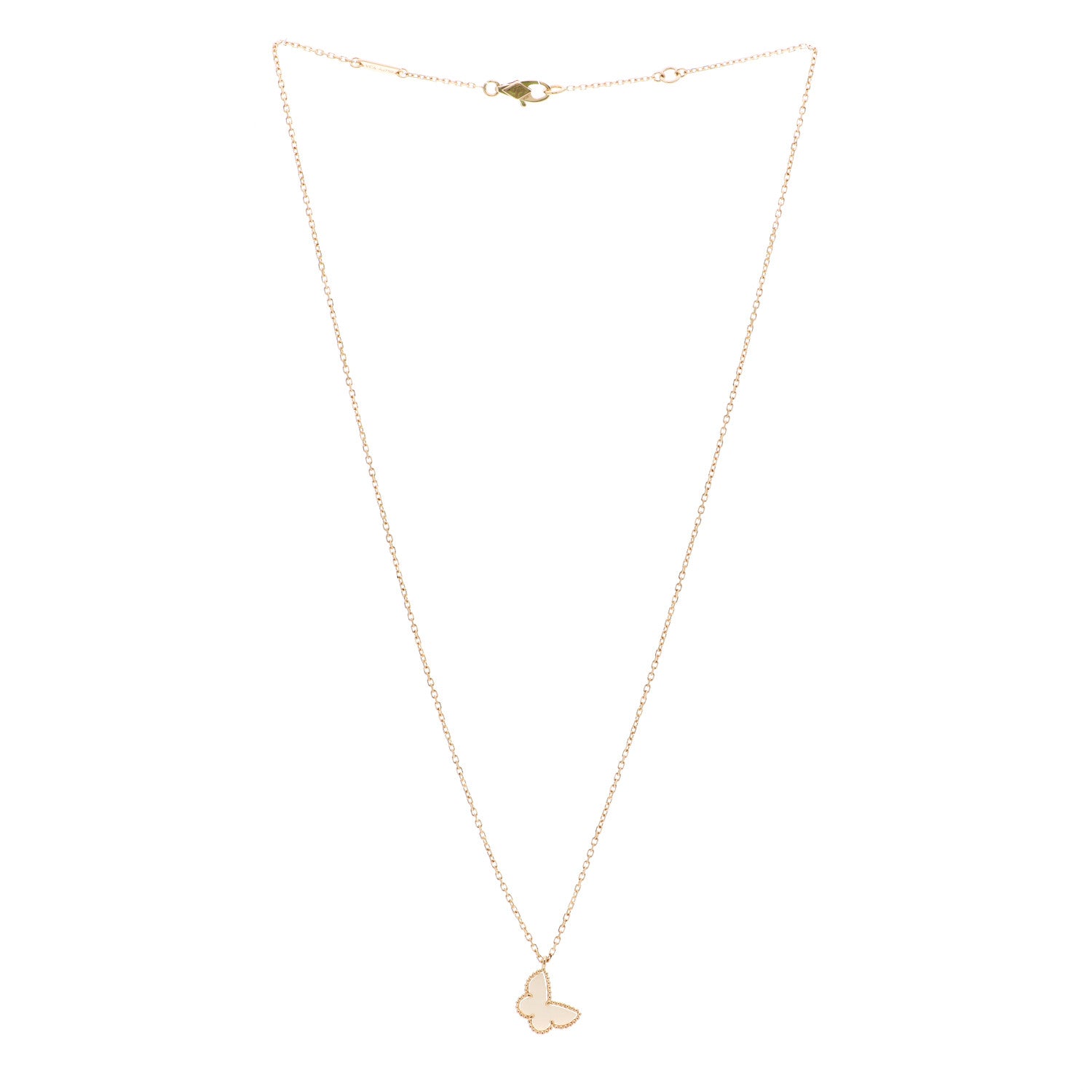 Van Cleef & Arpels 18K Yellow Gold Mother of Pearl Sweet Alhambra Butterfly Pendant Necklace 2 of 5