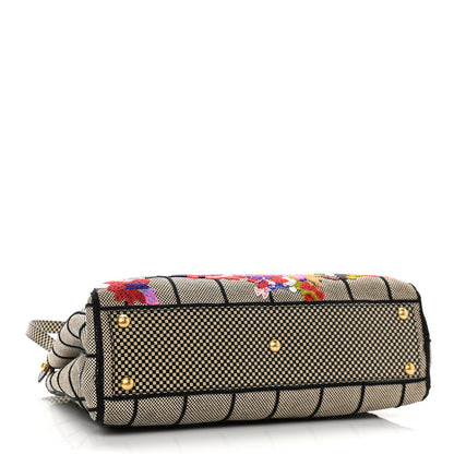 Fendi Canvas Calfskin Embroidered Medium Peekaboo Iconic Satchel Black Beige Multicolor 4 of 10