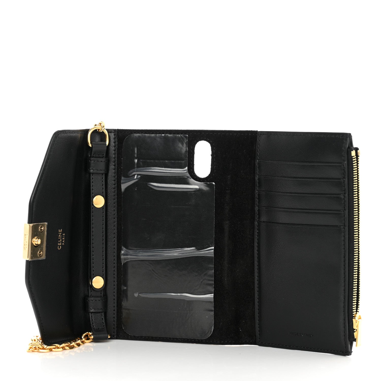 Celine Shiny Smooth Calfskin C Phone Holder Wallet On Chain Bag Black 5 of 8