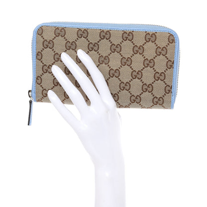Gucci Monogram Dollar Calfskin Zip Around Wallet Beige Ebony Mineral Blue 2 of 10